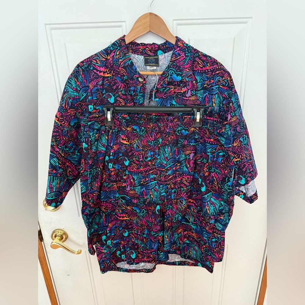 Vtg Toucan Dance By Fast Lane 2 SET Shirt & Shorts - L- Hawaiian Floral RARE